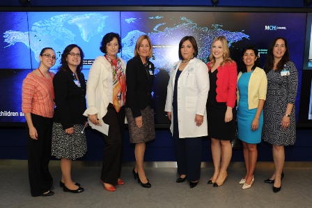 From L to R: Amanda Bolanos, Patient Navigator; Evelyn Abrahante Terrell, Director of Rehab Services and Interim Director of Telehealth; Roumiana Katzarkov, Medical Library Director; Nancy Humbert, Senior Vice President of Ambulatory Services; Dr. Deise Granado-Villar; Senior Vice President and Chief Medical Officer; Briana Rader, Global Health Manager; Lucienne Wallner, Operations Manager for MCH Midtown Outpatient Center; Luly Mendez, Patient Navigator